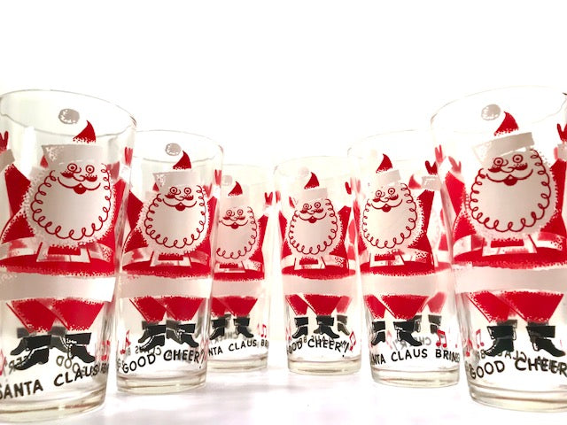 Vintage Santa Claus Brings Good Cheer Glasses (Set of 6)