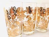 Load image into Gallery viewer, Frank Maietta Signed Mid-Century Golden Bee and Flower Glasses (Set of 6)

