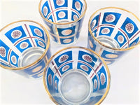 Load image into Gallery viewer, Mid-Century 22-Karat Gold and Blue Retro Flower Glasses (Set of 4)
