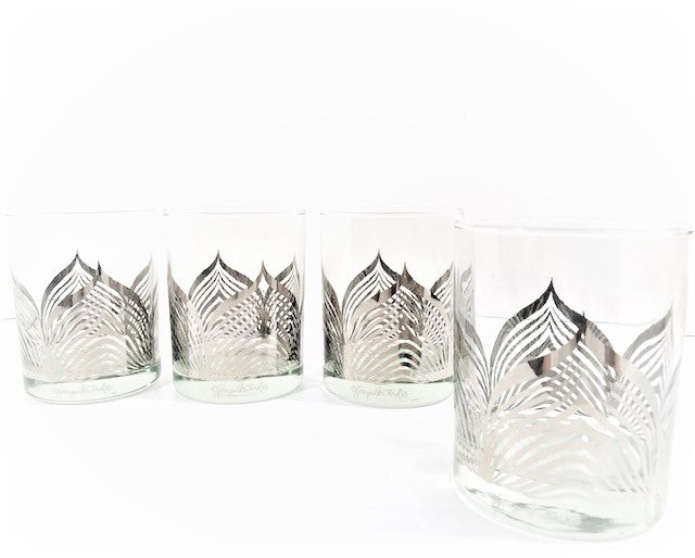Georges Briard Signed Mid-Century Silver Deco Double Old Fashion Glasses (Set of 4)
