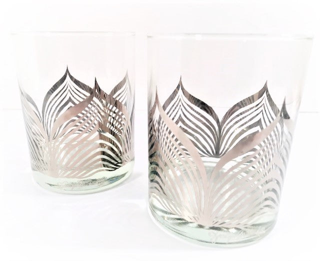Georges Briard Signed Mid-Century Silver Deco Double Old Fashion Glasses (Set of 2)