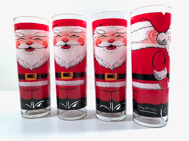 Georges Briard Signed Vintage Santa Tall Collins Glasses (Set of 4)