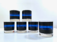 Load image into Gallery viewer, Georges Briard Signed Mid-Century Black and Blue Old Fashion Glasses (Set of 6)
