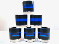Load image into Gallery viewer, Georges Briard Signed Mid-Century Black and Blue Old Fashion Glasses (Set of 6)
