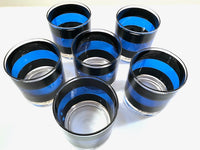 Load image into Gallery viewer, Georges Briard Signed Mid-Century Black and Blue Old Fashion Glasses (Set of 6)
