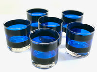 Load image into Gallery viewer, Georges Briard Signed Mid-Century Black and Blue Old Fashion Glasses (Set of 6)
