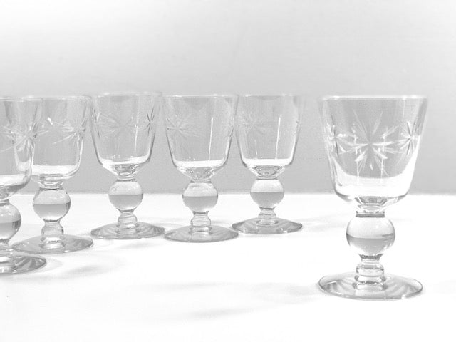 Mid-Century Etched Starburst Cordial Glasses (Set of 6)