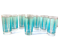 Load image into Gallery viewer, Libbey Partytime Blue and Green Atomic Peaks Cocktail Set (Set of 8 with Original Box)
