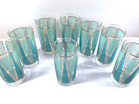 Load image into Gallery viewer, Libbey Partytime Blue and Green Atomic Peaks Cocktail Set (Set of 8 with Original Box)
