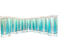 Load image into Gallery viewer, Libbey Partytime Blue and Green Atomic Peaks Cocktail Set (Set of 8 with Original Box)
