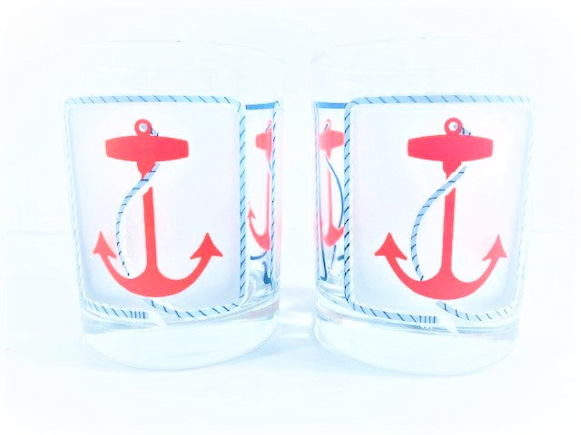 Culver Signed Mid-Century Anchors Away Double Old Fashion Glasses (Set of 2)