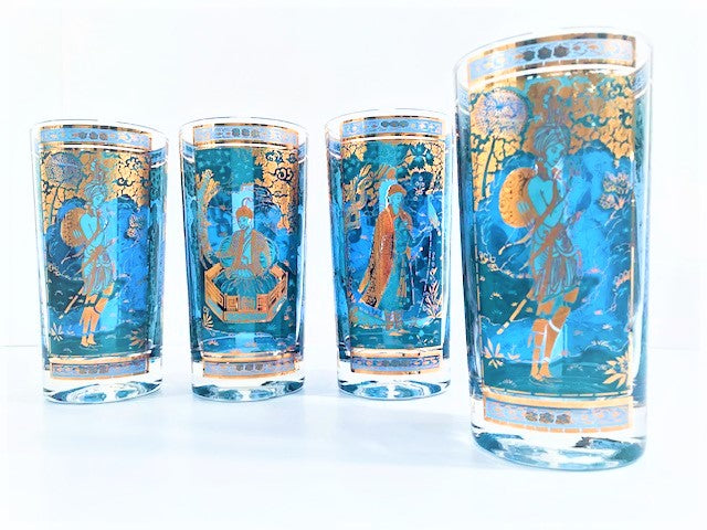Culver Signed Mid-Century Blue Genie Highball Glasses (Set of 4)