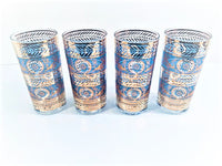 Load image into Gallery viewer, Vintage Hollywood Regency Gold and Blue Cherub Baroque Highball Glasses (Set of 4)
