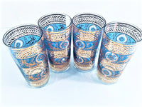 Load image into Gallery viewer, Vintage Hollywood Regency Gold and Blue Cherub Baroque Highball Glasses (Set of 4)

