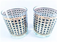 Load image into Gallery viewer, Georges Briard Signed Mid-Century Gold and Black Square Double Old Fashion Glasses (Set of 2 )
