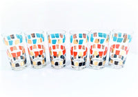 Load image into Gallery viewer, Mid-Century Gold-Turquoise-Orange and Black Glasses (Set of 6)
