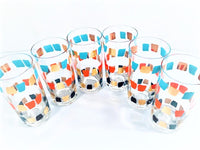 Load image into Gallery viewer, Mid-Century Gold-Turquoise-Orange and Black Glasses (Set of 6)
