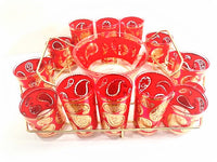 Load image into Gallery viewer, Culver Signed Mid-Century Red &amp; 22-Karat Gold Paisley 18-Piece Bar Set
