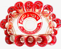 Load image into Gallery viewer, Culver Signed Mid-Century Red &amp; 22-Karat Gold Paisley 18-Piece Bar Set
