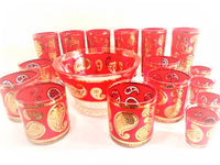 Load image into Gallery viewer, Culver Signed Mid-Century Red &amp; 22-Karat Gold Paisley 18-Piece Bar Set
