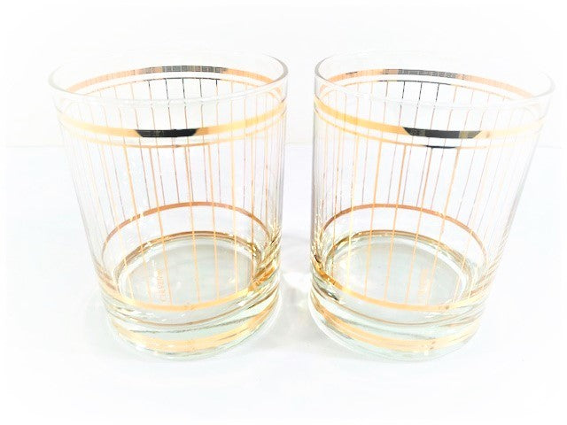 Culver Signed Mid-Century 22-Karat Gold Devon Double Old Fashion Glasses (Set of 2)