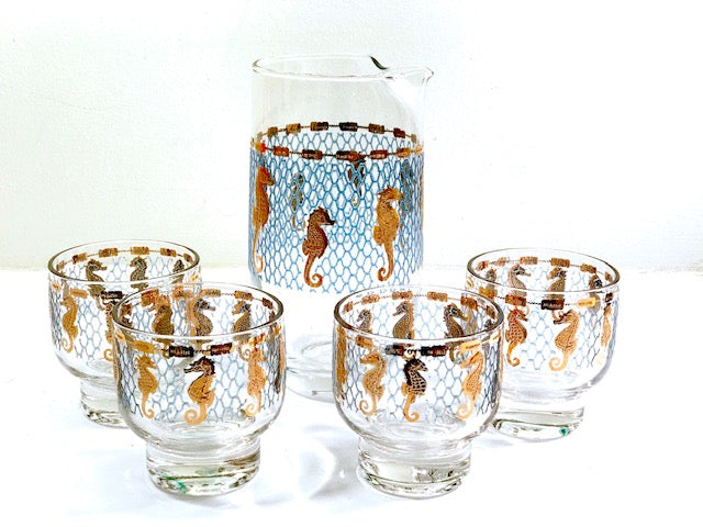 Culver Signed Mid-Century Seahorse 5-Piece Cocktail Set