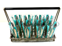 Load image into Gallery viewer, Fred Press Signed Mid-Century 22-Karat Gold Blue Leaf Cocktail Bar Set
