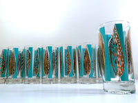 Load image into Gallery viewer, Fred Press Signed Mid-Century 22-Karat Gold Blue Leaf Cocktail Bar Set
