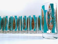 Load image into Gallery viewer, Fred Press Signed Mid-Century 22-Karat Gold Blue Leaf Cocktail Bar Set
