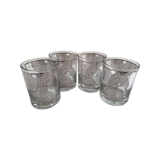 Georges Briard Signed Mid-Century Silver Abstract Double Old Fashion Glasses (Set of 4)