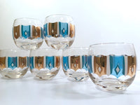 Load image into Gallery viewer, Culver Signed Mid-Century Turquoise and Gold Roly Poly Glasses (Set of 6)

