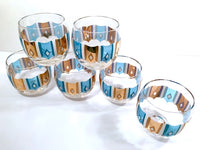 Load image into Gallery viewer, Culver Signed Mid-Century Turquoise and Gold Roly Poly Glasses (Set of 6)
