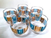 Load image into Gallery viewer, Culver Signed Mid-Century Turquoise and Gold Roly Poly Glasses (Set of 6)
