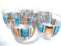 Load image into Gallery viewer, Culver Signed Mid-Century Turquoise and Gold Roly Poly Glasses (Set of 6)

