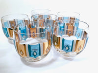 Load image into Gallery viewer, Culver Signed Mid-Century Turquoise and Gold Roly Poly Glasses (Set of 6)
