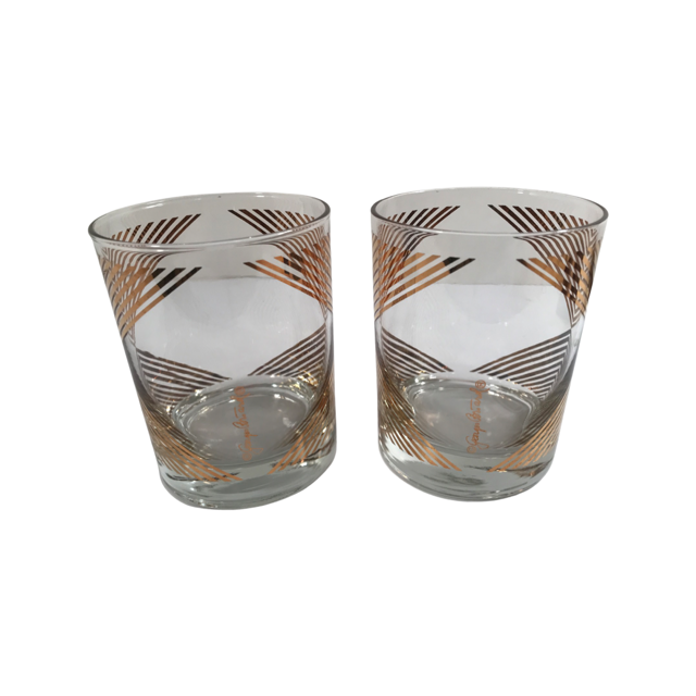 Georges Briard Signed Golden Triangles Double Old Fashion Glasses (Set of 2)