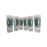 Load image into Gallery viewer, Federal Glass Inca Atomic Turquoise and 22-Karat Gold Starburst Collins Glasses (Set of 6)
