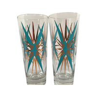 Load image into Gallery viewer, Federal Glass Inca Atomic Turquoise and 22-Karat Gold Starburst Collins Glasses (Set of 6)
