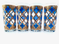 Load image into Gallery viewer, Culver Mid-Century Blue and Gold Encrusted Glasses (Set of 4)
