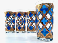 Load image into Gallery viewer, Culver Mid-Century Blue and Gold Encrusted Glasses (Set of 4)
