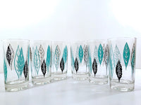 Load image into Gallery viewer, Federal Glass Mid-Century Turquoise and Black Leaves Glasses (Set of 6)
