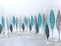 Load image into Gallery viewer, Federal Glass Mid-Century Turquoise and Black Leaves Glasses (Set of 6)
