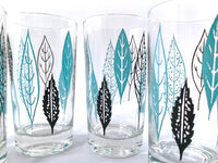 Load image into Gallery viewer, Federal Glass Mid-Century Turquoise and Black Leaves Glasses (Set of 6)
