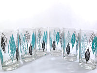 Load image into Gallery viewer, Federal Glass Mid-Century Turquoise and Black Leaves Glasses (Set of 6)
