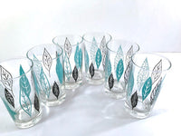 Load image into Gallery viewer, Federal Glass Mid-Century Turquoise and Black Leaves Glasses (Set of 6)
