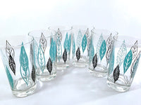 Load image into Gallery viewer, Federal Glass Mid-Century Turquoise and Black Leaves Glasses (Set of 6)
