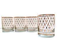 Load image into Gallery viewer, Georges Briard Signed Mid-Century Golden Diamonds Double Old Fashion Glasses (Set of 4)
