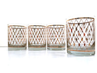 Load image into Gallery viewer, Georges Briard Signed Mid-Century Golden Diamonds Double Old Fashion Glasses (Set of 4)
