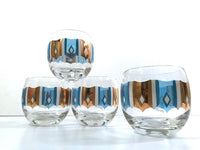 Load image into Gallery viewer, Culver Signed Mid-Century Turquoise and Gold Roly Poly Glasses (Set of 4)
