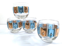 Load image into Gallery viewer, Culver Signed Mid-Century Turquoise and Gold Roly Poly Glasses (Set of 4)
